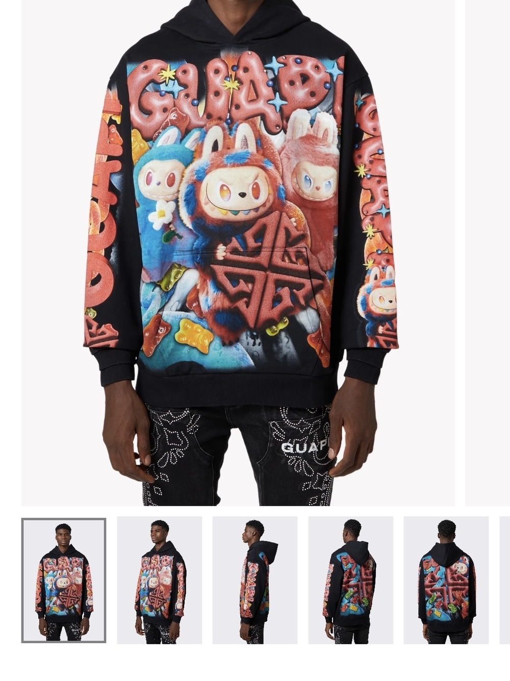 Graphic Character Print Hoodie - Black High End Streetwear Normally 150